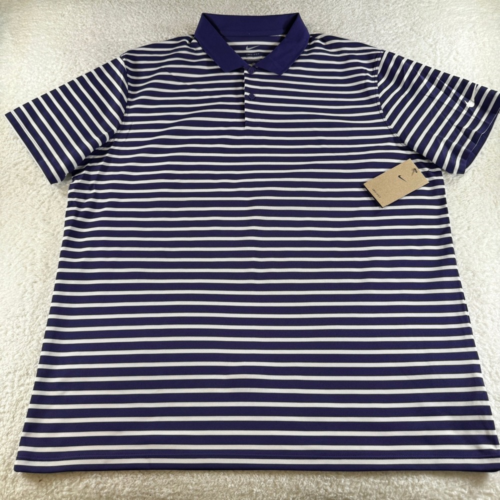 Nike‎ Victory Golf Polo Shirt Striped Men's XL Purple White Short Sleeve New NWT
